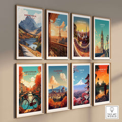 Snowdonia National Park Wall Art featuring vibrant landscapes and iconic city artwork in a modern gallery setting.