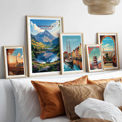 Snowdonia National Park Wall Art Poster displayed among other city posters in a stylish interior setting.