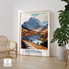 Snowdonia National Park Wall Art Print featuring stunning landscapes and vibrant colors in a stylish interior setting.