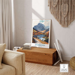 Snowdonia National Park Wall Art Print showcasing stunning landscapes in a cozy home setting.