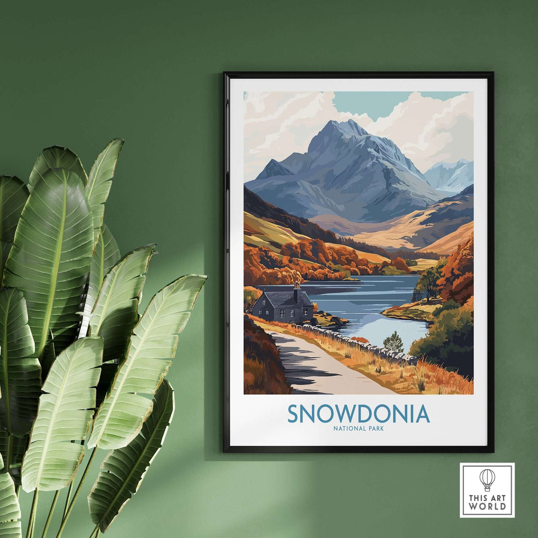 Snowdonia National Park wall art print showcasing vibrant landscapes and mountains, perfect for nature lovers' home decor.