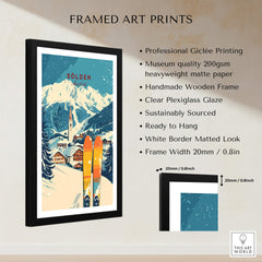 Sölden Ski Print Austria framed art print featuring stunning alpine scenery and vibrant skis.