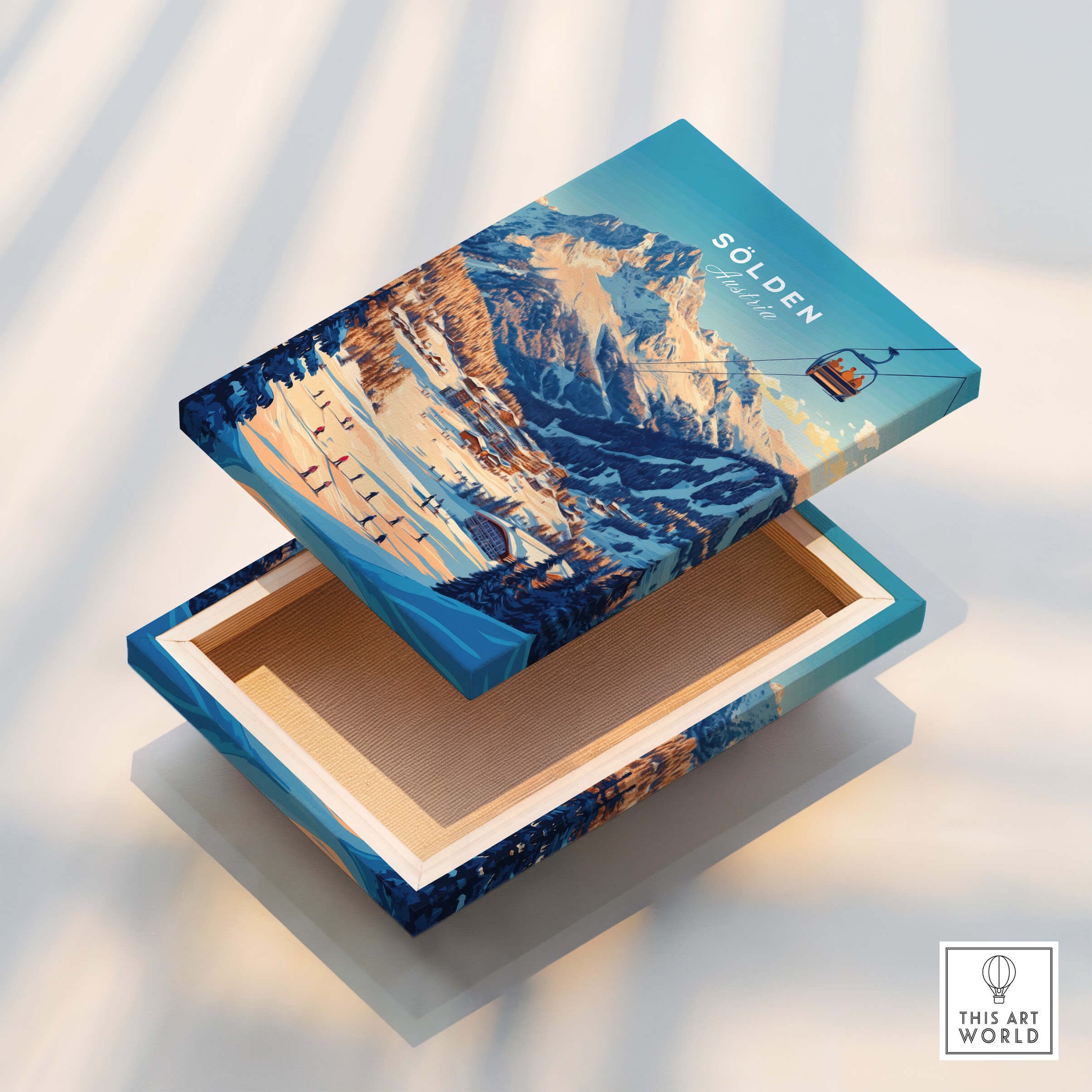 Sölden Ski Wall Art Print in a decorative box showcasing Austrian alpine scenery