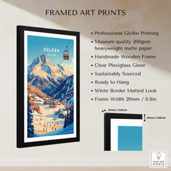 Sölden Ski Wall Art Print framed with clear Plexiglass, featuring stunning mountain scenery and ski lift in Austria.