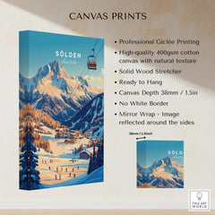 Sölden Ski Wall Art Print features high-quality Giclée printing and captures the beauty of Austrian ski slopes.
