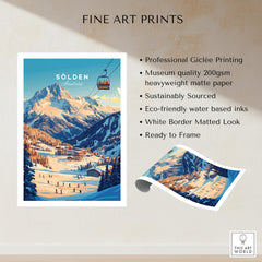 Sölden Ski Wall Art Print featuring vibrant mountain scenery and skiers, perfect for home decor.