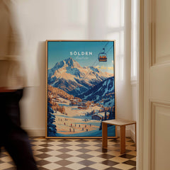 Sölden Ski Wall Art Print featuring a scenic view of Austrian mountains and ski slopes.