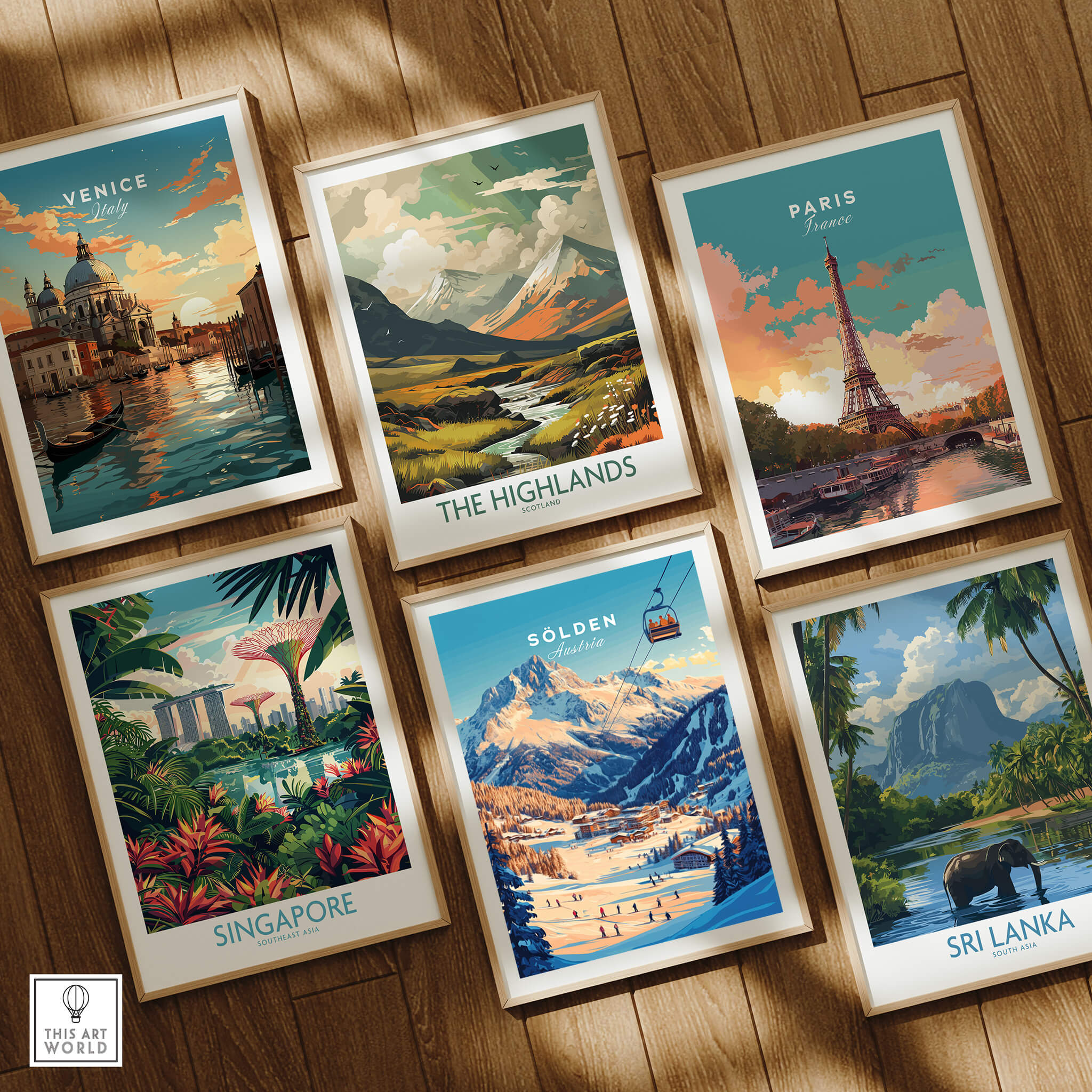 Sölden Ski Wall Art Print featured among travel art prints of Venice, Singapore, Paris, The Highlands, and Sri Lanka.