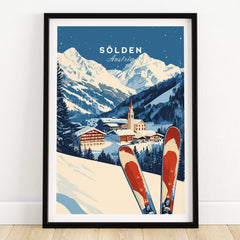 Ski Print Sölden Austria featuring a picturesque winter landscape with skis in the foreground.