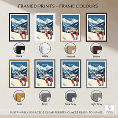 Frame colour options for Ski Print Sölden Austria, available in Black, White, Natural, Brown, Gold, Silver, Dark Grey, and Light Grey.