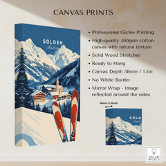 Ski Print Sölden Austria showcasing stunning mountain landscapes and ski culture on a Giclée canvas print.
