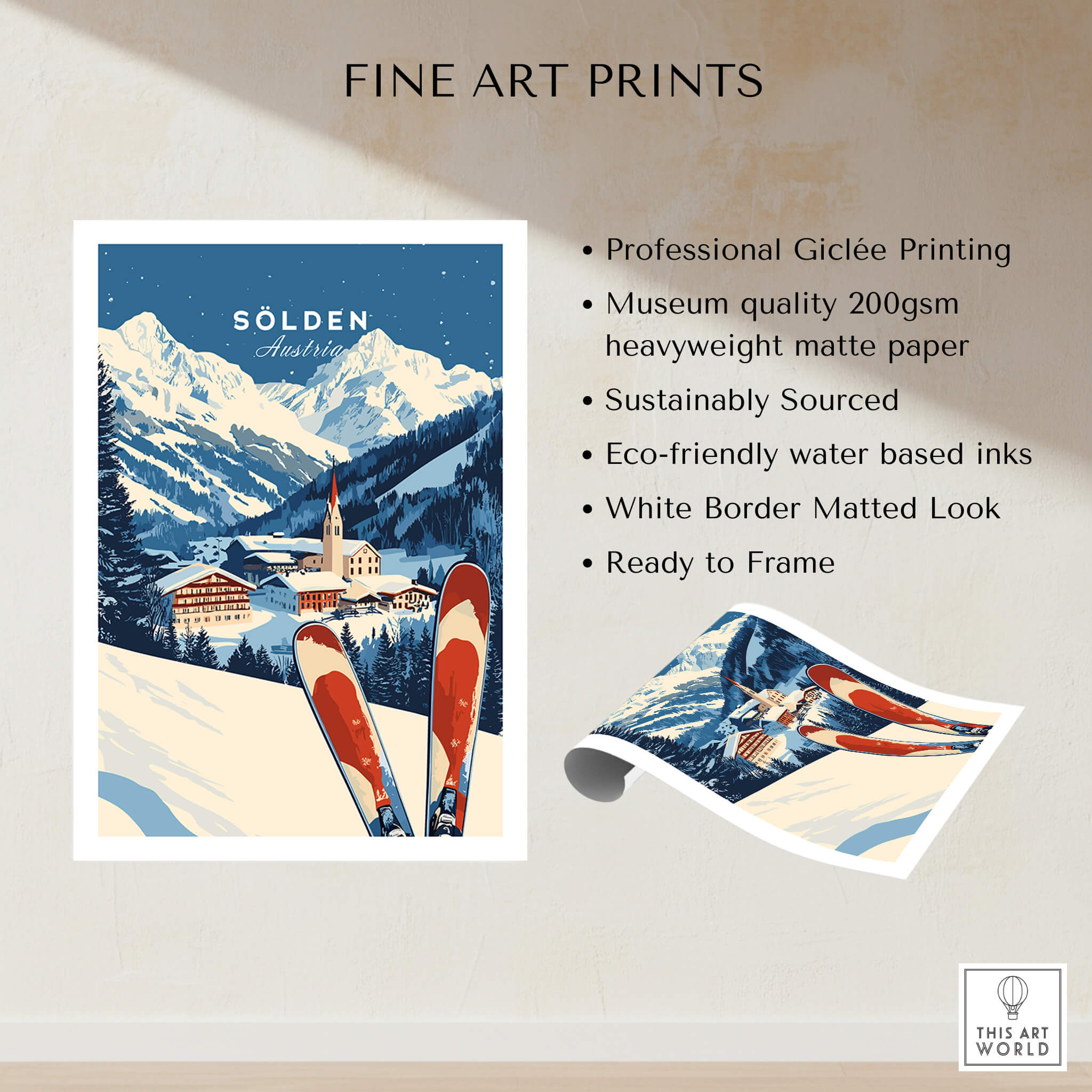 Ski Print Sölden Austria showcasing the beautiful landscape and skiing experience in Sölden, Austria.