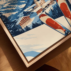 Ski Print Sölden Austria capturing stunning ski landscape and vibrant colors with skier's legs in focus.