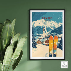 Sölden Ski Print showcasing vibrant slopes and snow-covered mountains in Austria, perfect for ski enthusiasts and travelers.