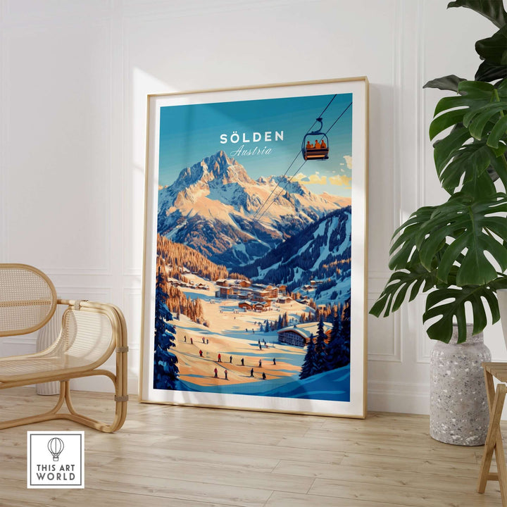 Sölden Ski Wall Art Print featuring stunning Austrian ski landscape and chairlift in a stylish home setting.