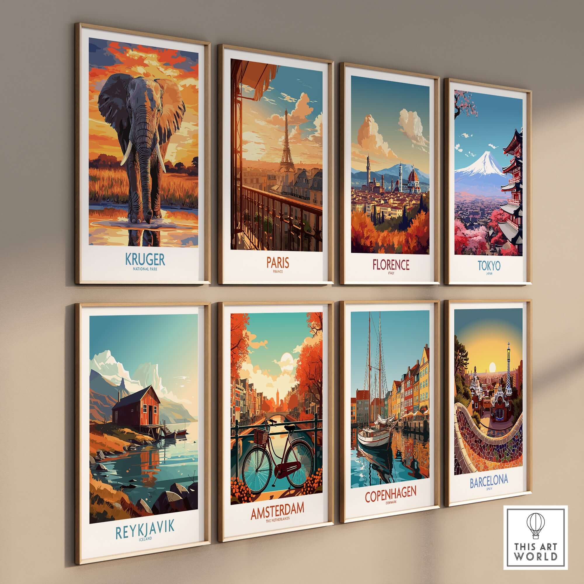 South Africa Elephant Poster - Kruger Park Sunset, African Landscape Art showcased in a gallery collection of travel posters.
