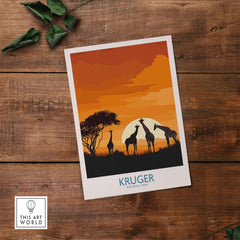 South Africa Giraffe Poster - Kruger Park Sunset, African Safari Art