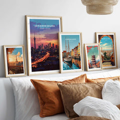 South Africa Skyline Art - Joburg at night Johannesburg Cityscape Print displayed in a stylish interior setting.