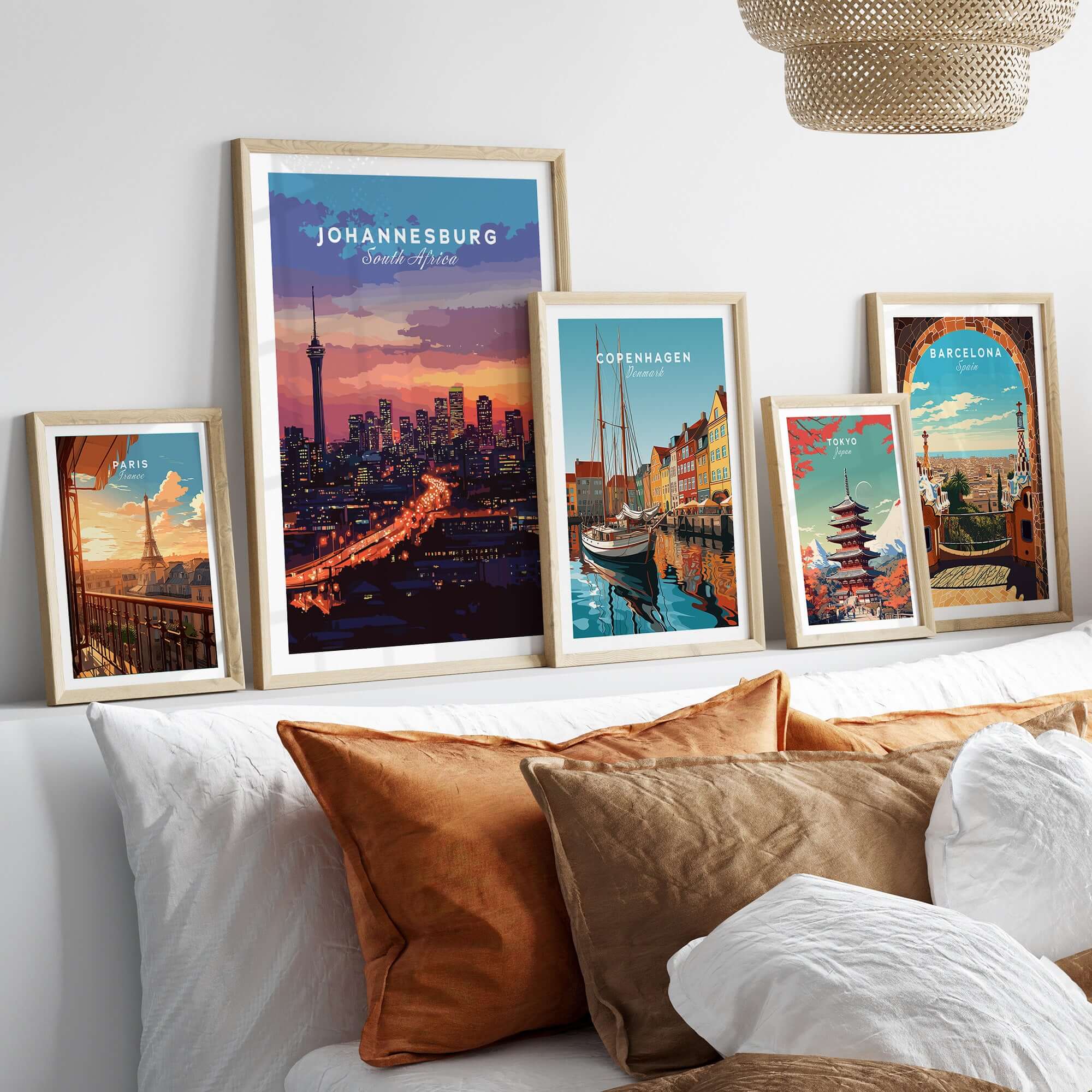 South Africa Skyline Art - Joburg at night Johannesburg Cityscape Print displayed in a stylish interior setting.