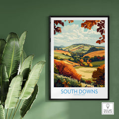 South Downs National Park Art Print showcasing colorful landscapes and autumn foliage in a stylish frame.