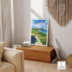 South Downs National Park Poster displayed in a cozy living room with inspiring coastal landscape.