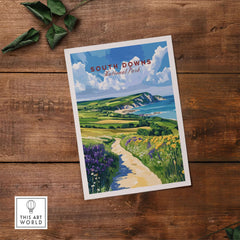 South Downs National Park Poster showcasing vibrant coastal cliffs and lush landscapes.