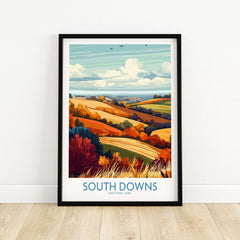 South Downs National Park Print featuring vibrant colors and stunning landscape of rolling hills.