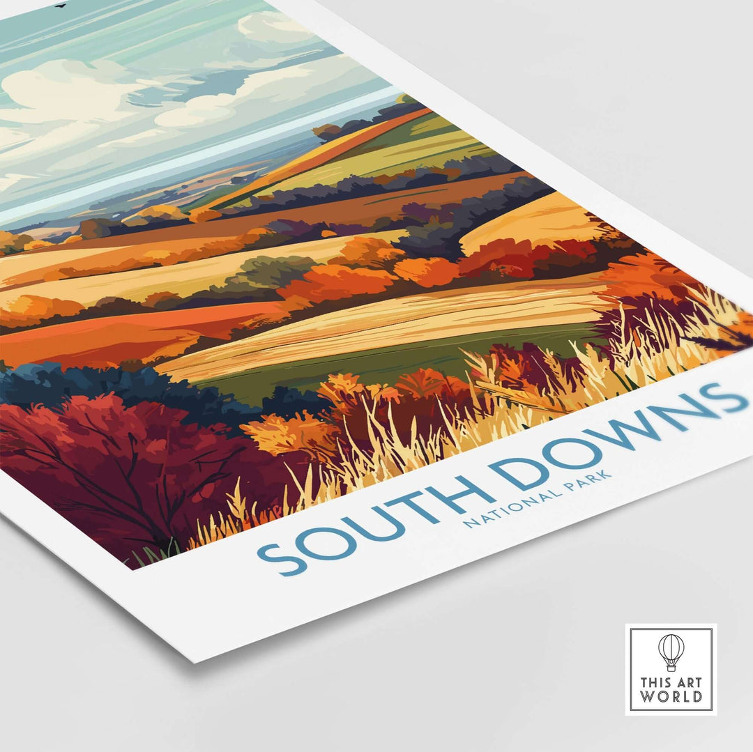 South Downs National Park print showcasing vibrant colors and detailed landscape, perfect for nature lovers and art enthusiasts.