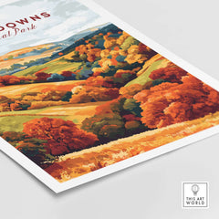 South Downs National Park Travel Print showcasing vibrant autumn colors and scenic landscapes in South Downs National Park.