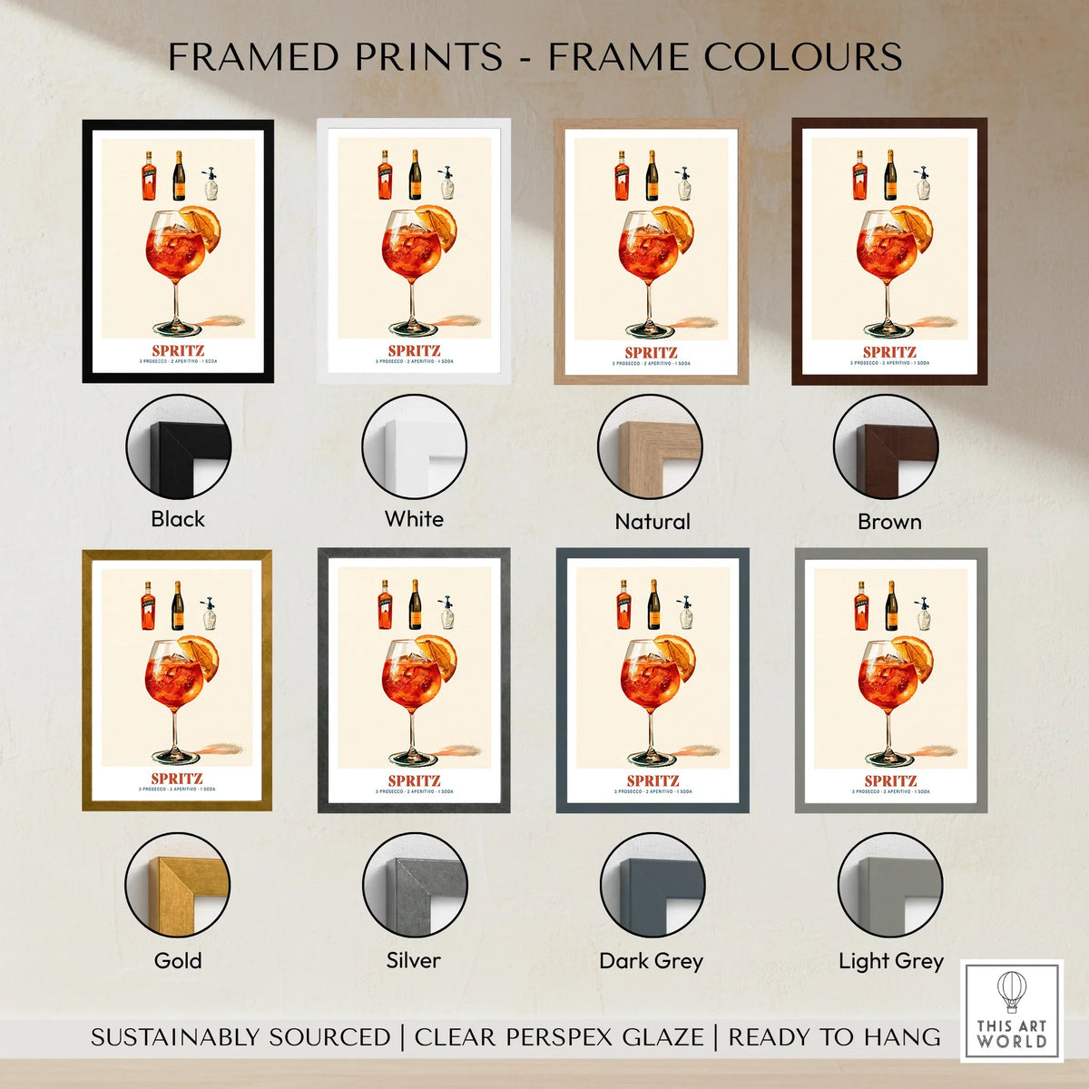 Italian Spritz Cocktail Recipe Poster - framed print colour options