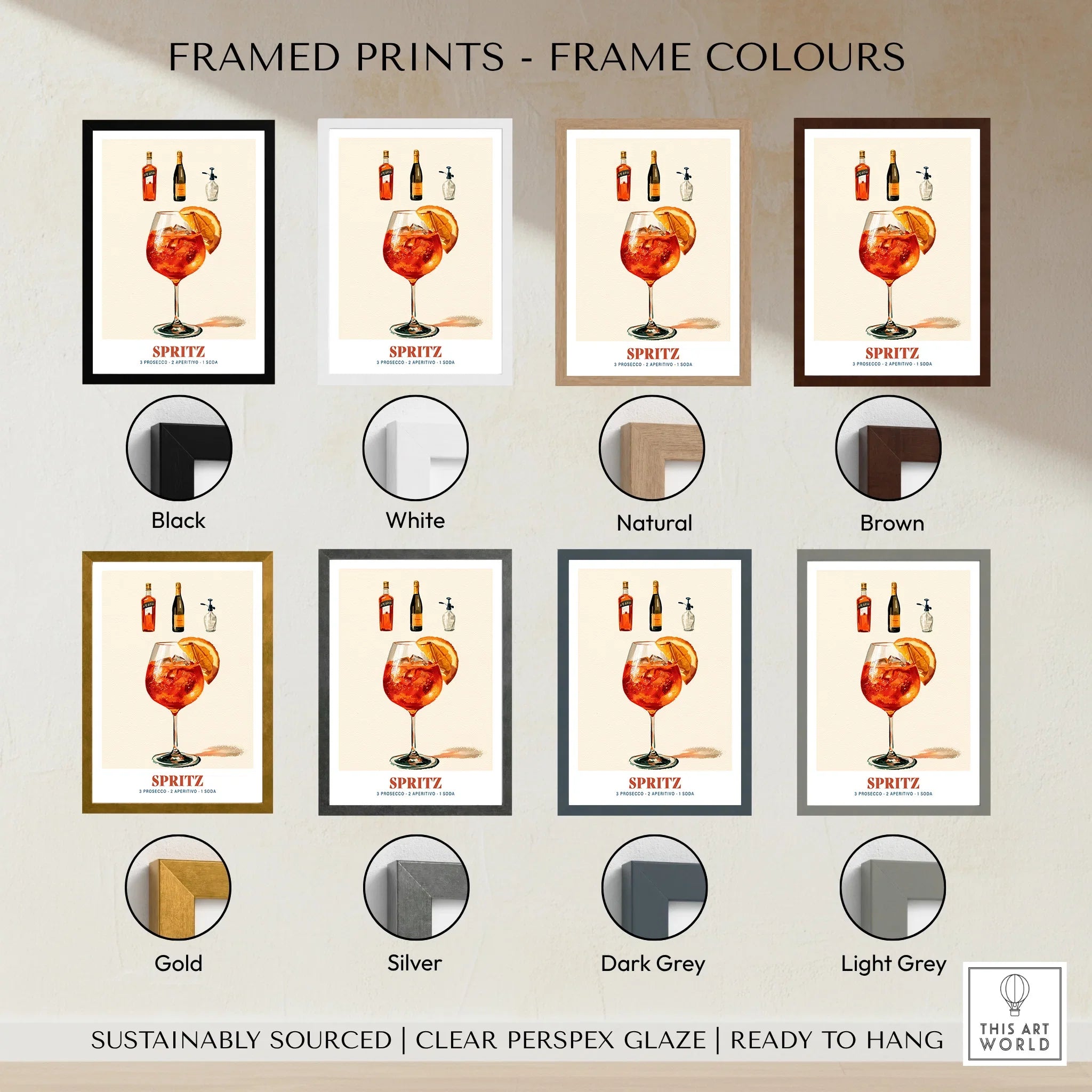 Italian Spritz Cocktail Recipe Poster - framed print colour options