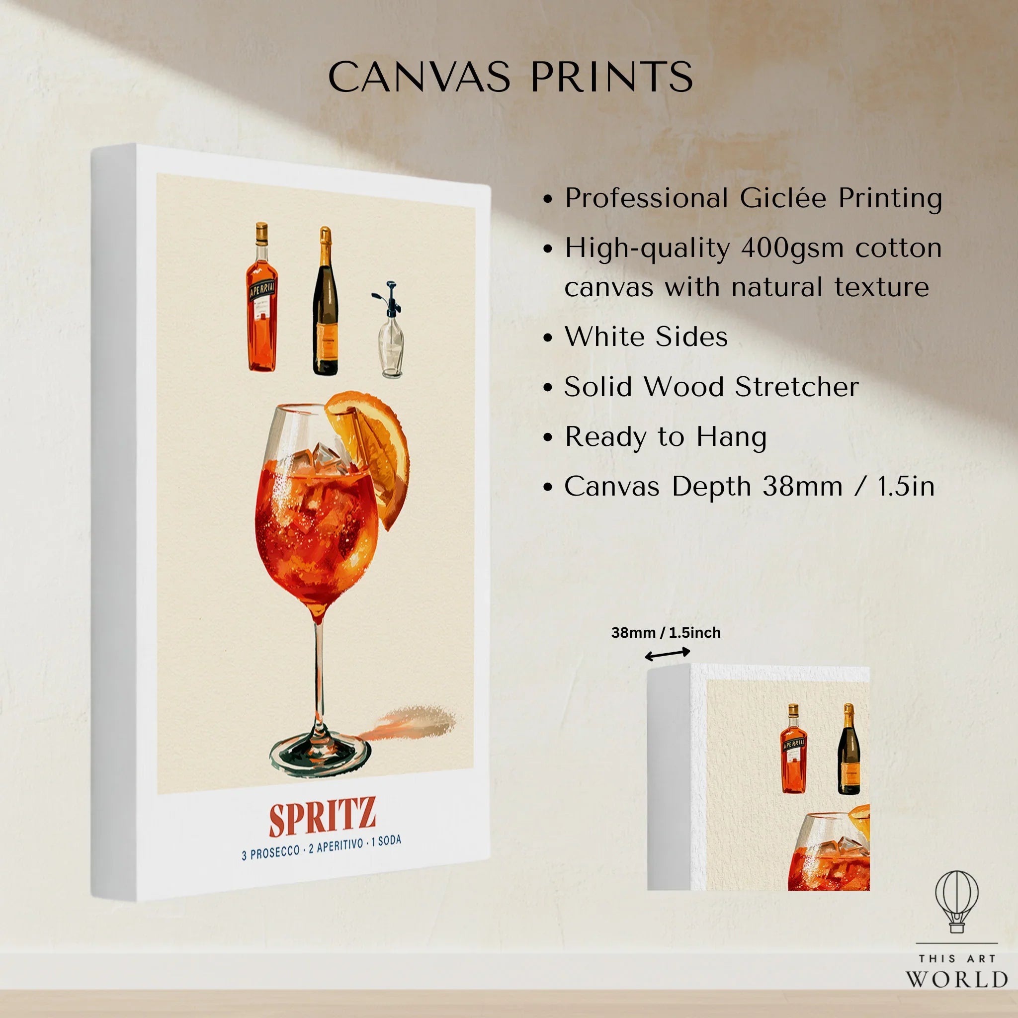 Italian Spritz Cocktail Recipe Poster - canvas print stretched cotton canvas details