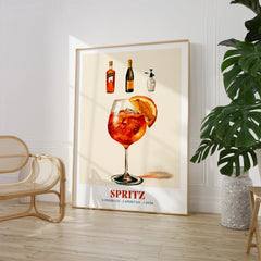 Italian Spritz Cocktail Recipe Poster - large framed print room setting chair plant