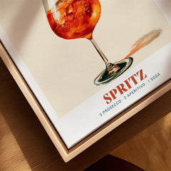 Italian Spritz Cocktail Recipe Poster - closeup framed canvas natural wood floating frame