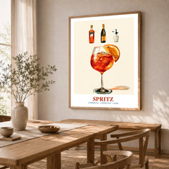 Italian Spritz Cocktail Recipe Poster - dining room framed print natural wood frame mockup ThisArtWorld