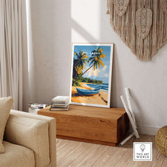 Sri Lanka Beach Scene Art - Tropical Island Print, Palm Tree Wall Decor displayed in a stylish home setting.