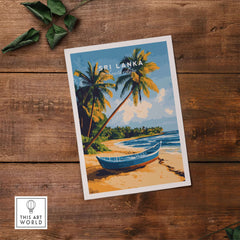 Sri Lanka Beach Scene Art - Tropical Island Print, Palm Tree Wall Decor featuring turquoise waters and palm trees.