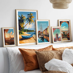 Sri Lanka Beach Scene Art - Tropical Island Print, Palm Tree Wall Decor displayed in a cozy living room setting.