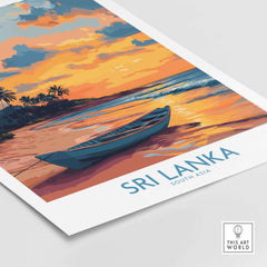 Sri Lanka Boat Print - Island Getaway Wall Art, Tropical Beach Decor featuring a serene boat at sunset.
