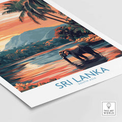 Sri Lanka Nature Art - Elephant in River Poster, Tropical Wildlife Print featuring an elephant in a serene river setting.