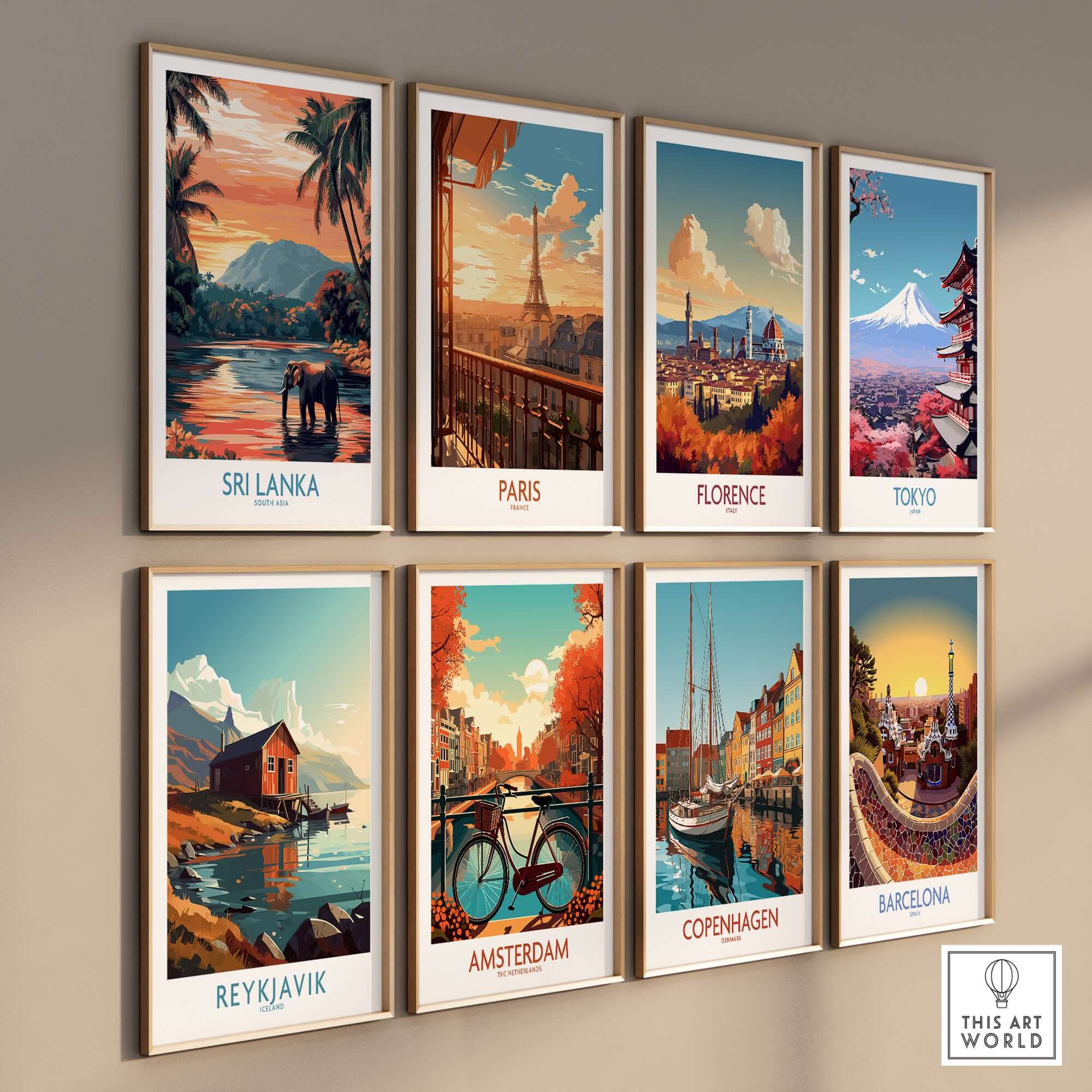 Sri Lanka Nature Art - Elephant in River Poster, Tropical Wildlife Print displayed among travel city posters.