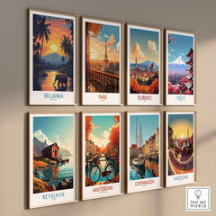 Sri Lanka Poster with Elephant in tropical setting at Sunset - Travel Print collection featuring global cityscapes.