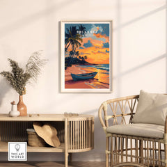 Sri Lanka Sunset Art - Tropical Beach Poster, South Asia Travel Print displayed in a cozy living room setting.