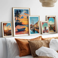 Sri Lanka Sunset Art - Tropical Beach Poster, South Asia Travel Print displayed in a cozy home setting with other travel prints.