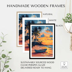 Handmade wooden frames for Sri Lanka Sunset Art - Tropical Beach Poster, South Asia Travel Print, available in natural, white, and black.