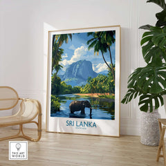 Sri Lanka Tropical Scene Wall Art - Elephant Print, Island Paradise Decor featuring a serene landscape and elephant.