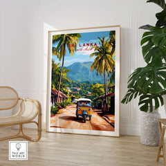 Sri Lanka Tuk-Tuk Art Print - South Asia Travel Poster, Island Street Scene in a vibrant tropical setting.