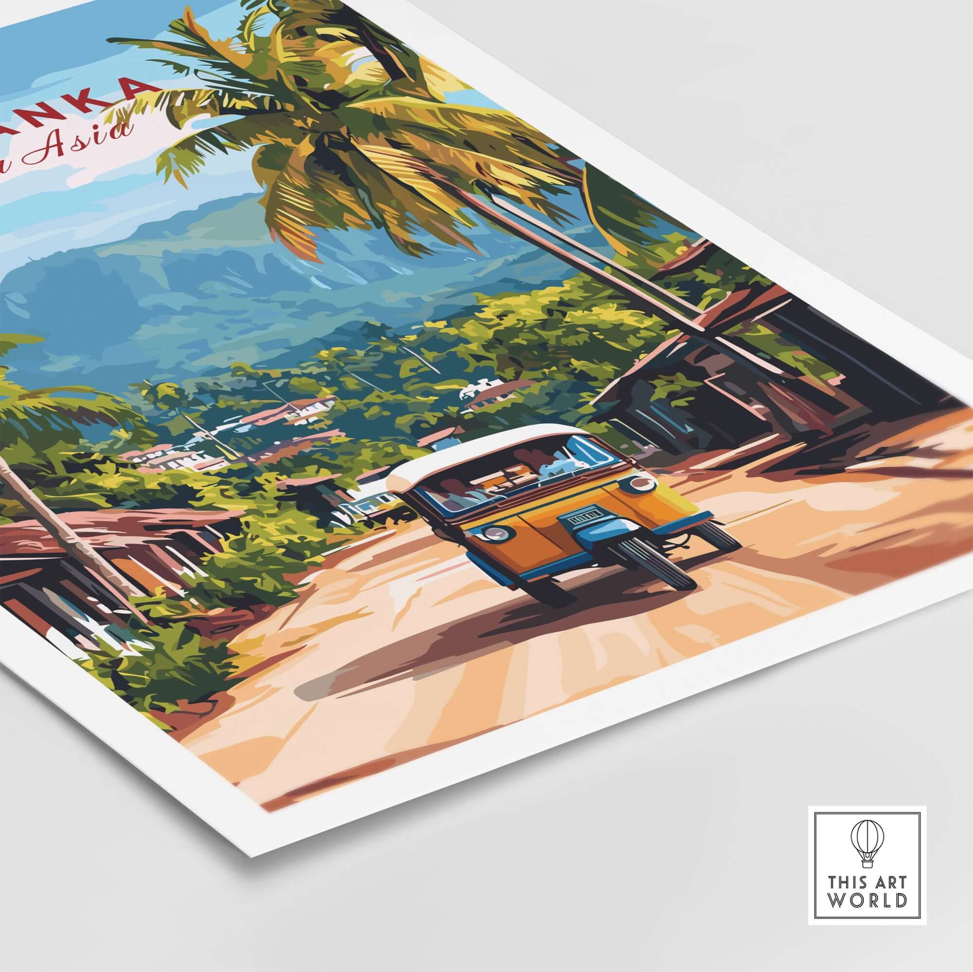 Sri Lanka Tuk-Tuk Art Print - South Asia Travel Poster, Island Street Scene