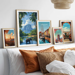 Sri Lanka Wildlife Poster - South Asia Landscape Art, Elephant Mountain View displayed in a stylish home setting.