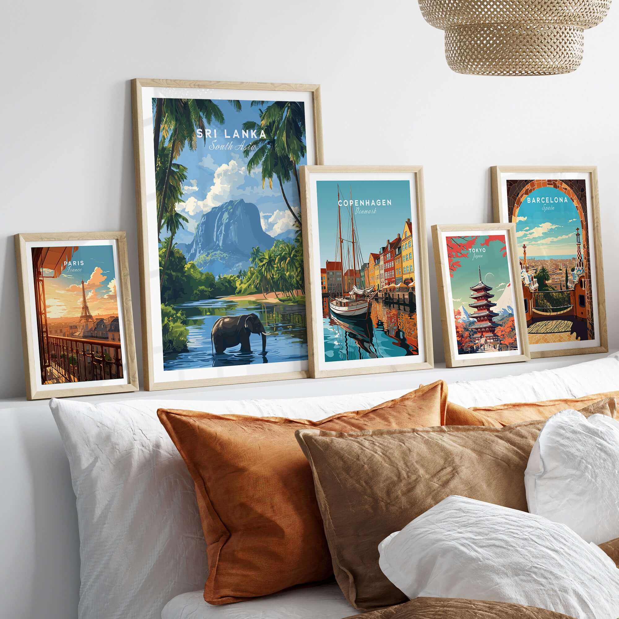 Sri Lanka Wildlife Poster - South Asia Landscape Art, Elephant Mountain View displayed in a stylish home setting.